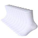 DoSmart Kids Athletic Crew Socks Boys Girls Classics Cotton School Uniform Childs Sports Breathable Casual Socks 10 Pairs, 10 Pairs White, 9-12 Years