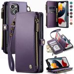 Defencase Wallet Case Compatible with iPhone 13 with RFID Blocking Card Holder for Women and Men, Fashion PU Leather Magnetic Snap Flip Zipper Strap Phone Case Suitable for iPhone 13 6.1", Purple