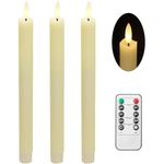 Stmarry Flickering Flameless Taper Candles with Remote - 10 Inch LED Candlesticks, Realistic 3D Flame with Wick, Ivory Real Wax, Spring Home Decor, Automatic Timer - Set of 3