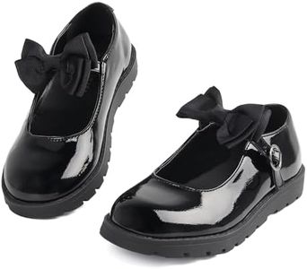 Wulubaba Toddler Girls Dress Shoes Mary Jane Flats with Bow School Uniform Shoes for Toddler/Little Girls Black 8
