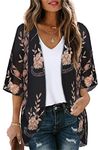 Womens Kimono Cardigan Summer Shawls Blouse Cover Ups for Swimwear (Black Vintage Floral, L)