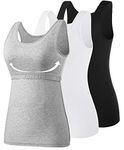 Vislivin Cotton Tank Tops with Shelf Bra for Women Stretch Tanks Wide Strap Undershirts Black/White/Gray-5 XXL