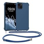 kwmobile Crossbody Case Compatible with Apple iPhone 13 Case - TPU Silicone Cover with Strap - Dark Blue