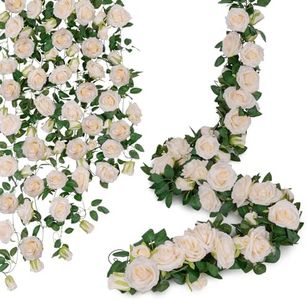 U'Artlines 3 Pack Artificial Champagne Rose Vines Floral Garlands Total 19.5 Ft Fake Vine Silk Flower Garland for Indoor Outdoor Home Wedding Arch Garden Wall Decoration