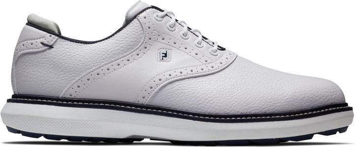 FootJoy Men’s Spikeless Golf Shoes, White/Navy – Wide Fit, Size 9 UK