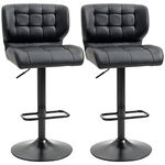 HOMCOM Adjustable Bar Stools Set of 2, Swivel Tufted PU Leather Barstools with Footrest and Back, Bar Chairs for Kitchen Counter and Dining Room, Black