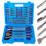 TR TOOLROCK 17 Pieces SDS-Plus Rotary Hammer Drill and Chisel Bits Set, Masonry Hole Tool Set Impact Drill bit and Chisel bits for Concrete Brick Stone Road Wall