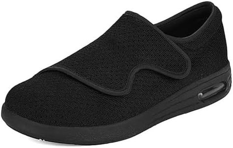 KWUKOTY Men's Diabetic Shoes | Adjustable Walking Shoes| Plantar Fasciitis/Edema/Swollen Feet/Bunions | Wide Size 7.5-13 Black