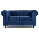 Bravich Velvet Chesterfield Sofa- Blue. 2 Seater Settee, Soft Plush Fabric Couch. Living Room Furniture, Easy Clean. 2 Seater- 160cm x 90cm x 78cm