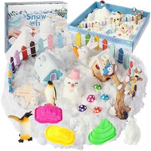FIIOEOY Snow Sensory Bin, Play Sand Kit for Kids with Sensory Sand Toys, Polar Animal Figurines, Sandbox Toys Winter Village Playset Birthday Gift for Girls Boys 3+ Years Old