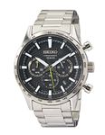 Seiko Analog Black Dial Silver Band Men's Stainless Steel Watch-SSB413P1