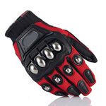 Steel Outdoor Reinforced Knuckle Motorcycle Motorbike Powersports Racing Textile Safety Gloves (Red, Large)