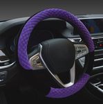 Mayco Bell Winter 38cm Premium Soft Short Fur Car Steering Wheel Cover High-Density Warm Plush Steering Wheel Protector Cover Purple