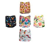 The Mom Store Baby Cotton Reusable Cloth Diaper With 4 Layer Ultra Thin Inserts Pad And Adjustable Snap Buttons for New Born Babies - 3 Months -3 Years (Pack of 5)