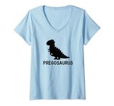 Womens Pregosaurus Baby Announcement Pregnant Gift V-Neck T-Shirt