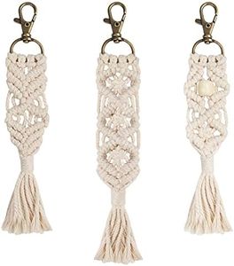 BELLE VOUS Attache Porte Clé Bohème avec Mini Macramé (Lot de 3) - 3 Modèles - Mousqueton Porte Clé Unique Tissé à la Main pour Porte clef Voiture Femme et Maison - Accessoire Déco