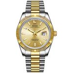 BUREI Mens Luxury Quartz Watch Gold Dial Analog Calendar Display Antireflective Sapphire Crystal with Stainless Steel Case and Band,Silver Gold