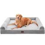 WESTERN HOME Dog Beds Large Washable, Soft Orthopedic Dog Beds with Removable Washable Cover, Extra Large Waterproof Pet Bed with U-Shape Bolster Grey, 127 x 91 x 19 cm