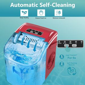 EUHOMY Countertop Ice Maker – 9 Cubes in 6 Mins, 2 Sizes, 12kg/24h, Red