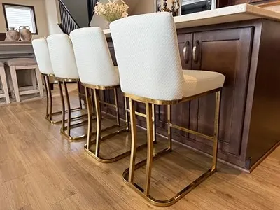 ALPHA HOME 24” Bar Stools Set of 4 Retro Design of Bar Stool Modern PU Leather Bar Chair Counter Height Chair with Backrest Coffee Shop Kitchen Dining Room Cushion White.
