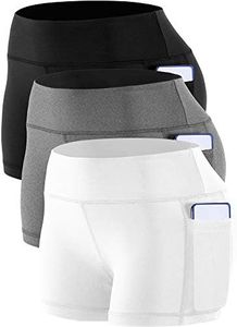 Cadmus Women's High Waist Compression Workout Shorts with Pocket,3 Pack,09,Black,Grey,White,XX-Large