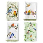 Arquiel Spring Birds Kitchen Towel 100% Cotton Quick Dry Dish Towels 50 x 70CM, Dishcloth Hand Towels for Housewarming Gifts Dining, Home, Wedding, Banquet, Buffet (Set of 4)