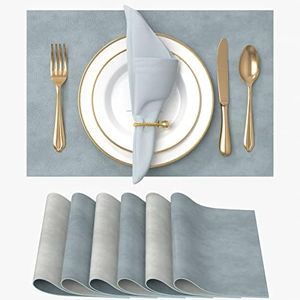 Vitare Set de Table Lavable,Lot de 6 Sets de Table,Deux Couleurs Set de Table Cuir, Les Tapis de Table résistants à la Chaleur sont antidérapants et faciles à Nettoyer,45×30cm-Bleu & Gris Clair