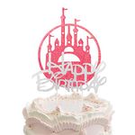 Castle Birthday Cake Topper Pink Glitter Princess Castle Cake Pick for Girl Happy Birthday Baby Shower Party Cake Decoration