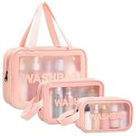 Umtiti 3pcs Waterproof Cosmetic Bag, Toiletry Bag, Makeup Bag, Translucent Travel Toiletries Organizer for Women Men,S+M+L Size.(Pink,CA)