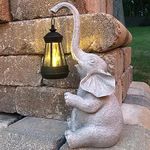 DiliComing Elephant Statue Garden Decor - 12 Inch Outdoor Sculpture with Solar Lanterns for Home, Garden, Yard, Lawn and Balcony, Housewarming Gift for Women and Kids