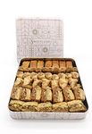 Sweet Land Vegan Baklava Selection - 1000g Pack | Handmade Traditional Lebanese Baklava | Ramadan, Mother's Day, Easter, Eid & Birthday | Mixed Tray with Almond & Cashew Nuts | UK Made | Tin Gift Box