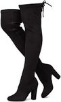 Shoe Land CLASSIFY Women’s Thigh High Chunky Block Heel Boots Long Stretch Over the Knee Fall Boots, Black, 10