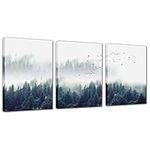 Forest Scenery Canvas Wall Art - High mountain Misty Natural landscape Tree Framed Painting Wall Decoration Picture Print Poster For Home Office Bedroom Living Room Decor 12×16 Inches Ready To Hang