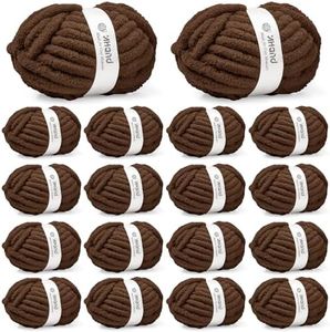 Inhand Chunky Chenille Yarn for Hand Knitting,Thick Bulky Blanket Yarn for Crocheting,Soft Fluffy Yarn for Crochet Birthday Gifts for Men/Women/Beginners,18 Pack (29.5Yds/8.4oz Each),Mocha Brown