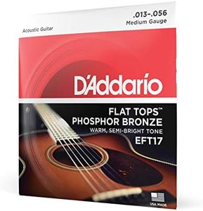 D'Addario Guitar Strings - Acoustic Guitar Strings - Flat Tops Phosphor Bronze - For 6 String Guitar - Warm, Semi-Bright Tone - EFT17 - Medium, 13-56