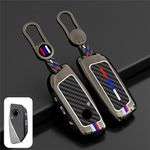 OLLEN Heavy Zinc Alloy Key Fob Cover, Fit for BMW 2023 2024 2025 New 5/7 Series 740i 760i X1 X5 X6 X7 XM IX IX3 I5 I7 etc, Full Protection Remote Fob Cover with Carbon Fiber Pattern, Gunmetal (1 Pcs)