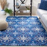 SAFAVIEH Four Seasons Collection Area Rug - 5' x 8', Navy & Ivory, Hand-Hooked Floral, Non-Shedding & Easy Care, Ideal for High Traffic Areas in Living Room, Bedroom (FRS232A)