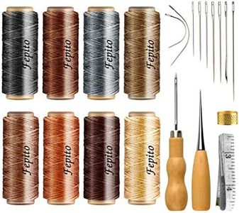 FEPITO 21pcs Leather Waxed Thread 8 Color 264 Yards 150D Leather Sewing Waxed Thread Cord with Leather Craft Hand Tools Kit for DIY Sewing Craft