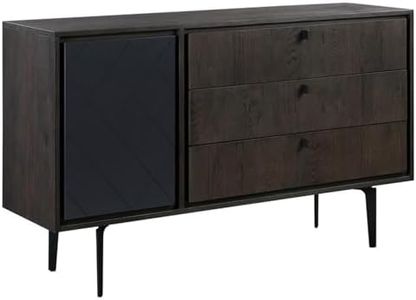Armen Living Cross Solid Oak and Metal 3 Drawer Dresser, 63" W, Dark Gray