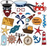 Kristin Paradise 25Pcs Nautical Photo Booth Props with Stick, Ahoy Boy Theme Selfie Props, Sailor Birthday Party Supplies, Cruise Anchor Sailboat Yacht Photography Backdrop Decorations