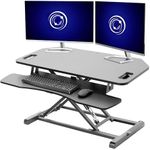 VIVO Extra Wide 97cm Corner Desk Converter, K Series, Height Adjustable Sit to Stand Riser, Dual Monitor and Laptop Workstation with Wide Keyboard Tray, Black, DESK-V000KL