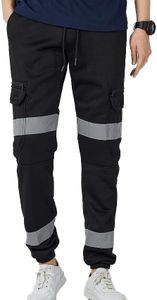 Zmart Australia Mens Hi Vis Fleece Pants Reflective Tapes Cargo Workwear Safety Track Trousers, Black, M