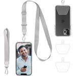 ZORBES® Phone Lanyard Phone Hand Strap Set Phone Neckstrap for All Phone Case Adjustable Grey Phone Sling with 2 Self-adhesive Inserts Phone Sling Hand Strap, Not Includes Phone Case