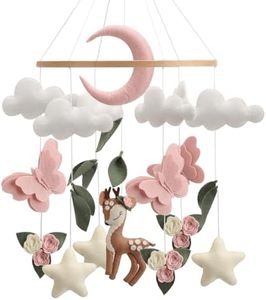 Deer Butterfly Baby Mobile for Crib, Woodland Crib Mobile for Bassinet, Pink Baby Girls Nursery Mobile