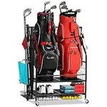 FHXZH Golf Bag Storage Garage Organizer- Golf Bag Stand Fit for 2 Golf Bags and Golf Clubs, Golf Balls, Golf Equipment Accessories, Extra Large Golf Bag Storage Rack for Garage, Club, Shed, Basement