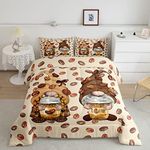 Castle Fairy Coffee Comforter Set,Khaki and Beige Bedding Set for Kids Girls Women,Adults Coffee Bean Comforter,Kawaii Gnome Quilted Duvet Set Bedroom Collection Twin Size 2Pcs