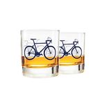 Greenline Goods – Bicycle Whiskey Glasses (Set of 2) |10 oz Tumbler Gift Set with Colorful Cyclist Designs | Unique Gifts for Cyclists & Bike Riders [Navy]