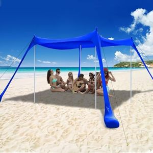 COMMOUDS Beach Tent Sun Shelter - UPF50+ Pop Up Beach Canopy with Sandbags & Sand Shovel & Windproof Poles, Portable Sun Shade for Beach, Camping, Picnics, Backyard (10x10FT)