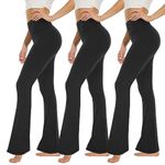 High Waisted Leggings for Women - Soft Athletic Tummy Control Pants for Running Cycling Yoga Workout, Flare-3 Pack Black, Black, Black, Small-Medium