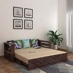 Ganpati Arts Sheesham Wood 3 Seater Italian Sofa Cum Bed with Side Pocket for Living Room Bedroom Wooden Bedroom Furniture for Home (Walnut Finish) 3-Person Sofa